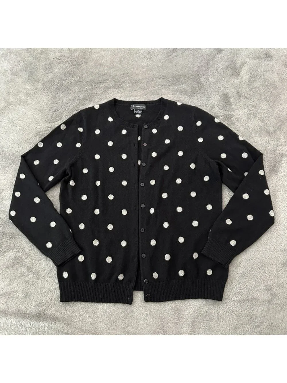 Bloomingdales Black White Polka Dot 100% Cashmere Cardigan Sweater XL